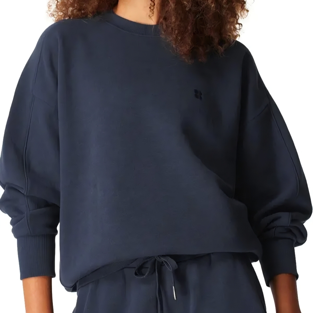 Sweaty Betty Dark Navy Blue Cotton Essentials Pullover Crew neck Sweater Small